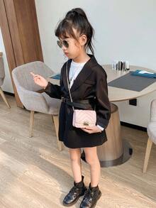 Girls Metal Lock Quilted Flap Chain Square Bag - Pink - View 5