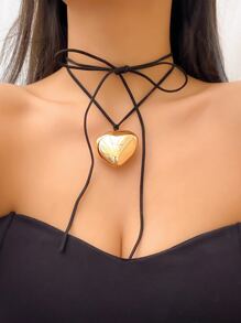 愛心掛飾多層次項鍊 - 金黃色 - 查看 6