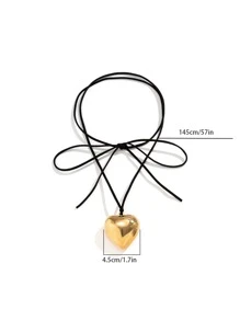 愛心掛飾多層次項鍊 - 金黃色 - 查看 3