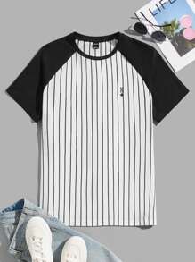 Manfinity Hombres Camiseta de rayas de manga raglán - Blanco y Negro - Ver 1