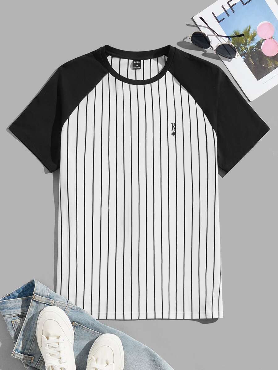 Manfinity Hombres Camiseta de rayas de manga raglán - Blanco y Negro - Ver 1