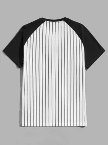 Manfinity Hombres Camiseta de rayas de manga raglán - Blanco y Negro - Ver 2