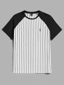 Manfinity Hombres Camiseta de rayas de manga raglán - Blanco y Negro - Ver 3