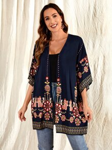 EMERY ROSE Floral Print Kimono - Navy Blue - View 2