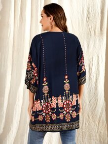 EMERY ROSE Floral Print Kimono - Navy Blue - View 3