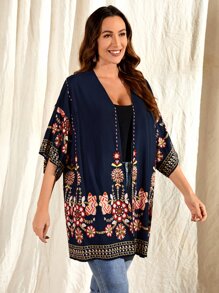 EMERY ROSE Floral Print Kimono - Navy Blue - View 4