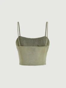 SHEIN MOD Top de tirantes unicolor pecho con fruncido - Verde Oliva - Ver 2