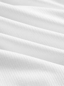 SHEIN MOD 2 In 1 Lace Up Black And White Pu Leather And Different Material Splicing Short-Sleeved Round Neck Tee - White - View 3