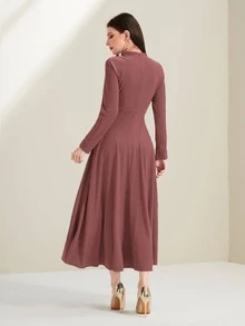 Modelyn Vestido de cuello alto de manga raglán - Rosa Roja - Ver 2