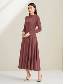 Modelyn Vestido de cuello alto de manga raglán - Rosa Roja - Ver 3