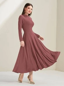 Modelyn Vestido de cuello alto de manga raglán - Rosa Roja - Ver 4