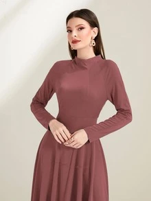 Modelyn Vestido de cuello alto de manga raglán - Rosa Roja - Ver 5