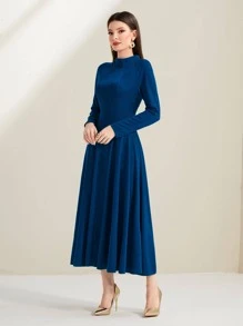 Modelyn Vestido de cuello alto de manga raglán - Azul Marino - Ver 3