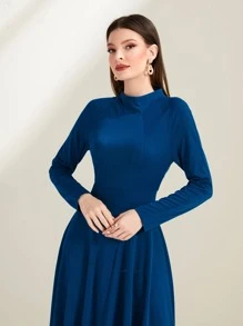 Modelyn Vestido de cuello alto de manga raglán - Azul Marino - Ver 4