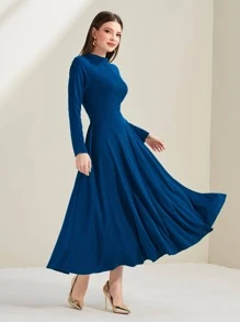 Modelyn Vestido de cuello alto de manga raglán - Azul Marino - Ver 5