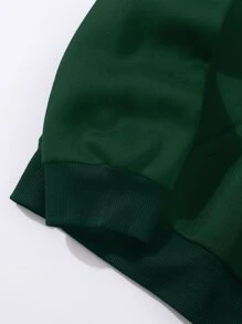 SHEIN EZwear Letter & Butterfly Print Kangaroo Pocket Drawstring Thermal Hoodie - Dark Green - View 4