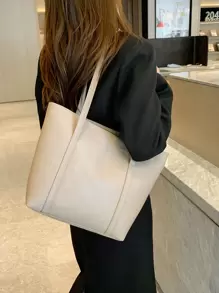 DAZY Fashionable High Capacity Quilted Embossed Plaid Solid Color Shoulder Tote Bag For Women - Khaki - View 3