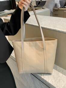 DAZY Fashionable High Capacity Quilted Embossed Plaid Solid Color Shoulder Tote Bag For Women - Khaki - View 6