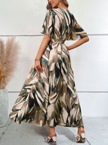 SHEIN LUNE Vestido con cinturón con estampado de manga mariposa - Multicolor - Ver 2