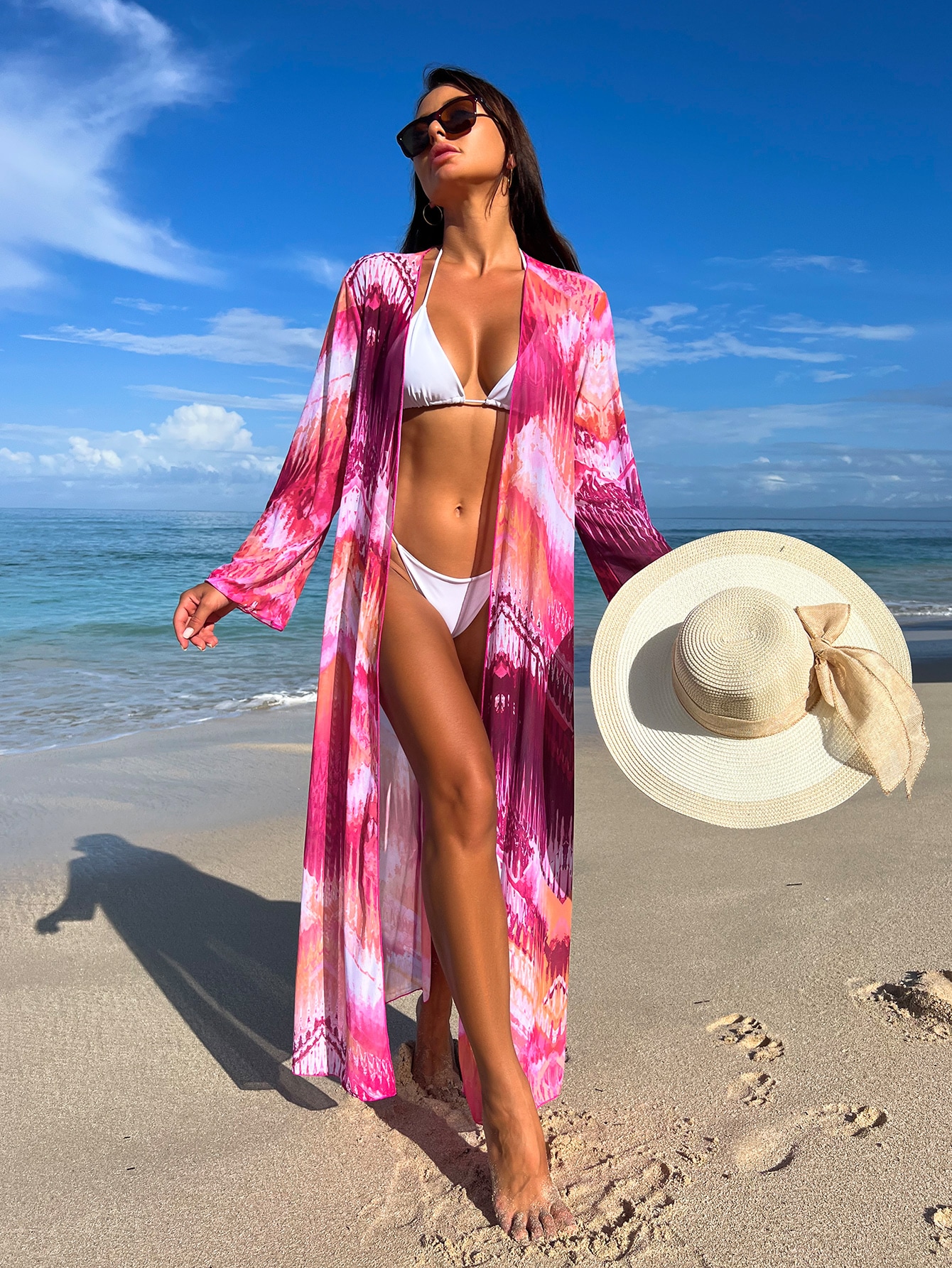 SHEIN Swim Vcay Allover Print Open Front Kimono SHEIN USA