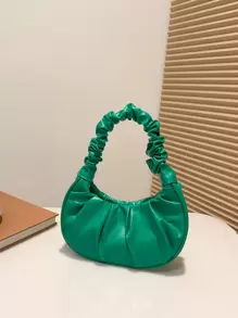 迷你純色女款百褶手拿包，雲型和新月型女款手拿包 - 綠色 - 查看 5