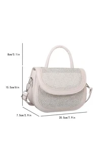 Studded Decor Flap Saddle Bag - Beige - View 7