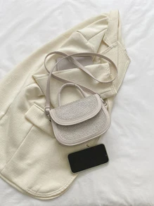 Studded Decor Flap Saddle Bag - Beige - View 5