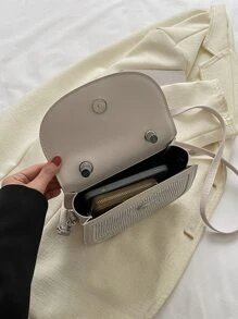 Studded Decor Flap Saddle Bag - Beige - View 6