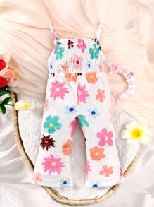 嬰兒印花喇叭吊帶連體褲 - 白色 - 查看 1