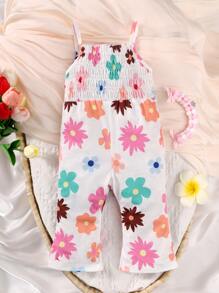 嬰兒印花喇叭吊帶連體褲 - 白色 - 查看 2