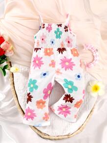 嬰兒印花喇叭吊帶連體褲 - 白色 - 查看 5