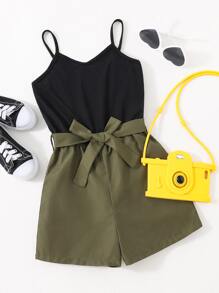 SHEIN Girls Two Tone Cami Romper - Multicolor - View 1