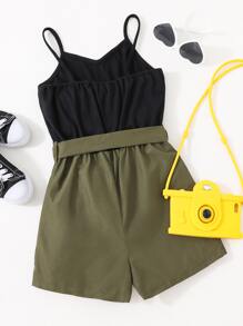 SHEIN Girls Two Tone Cami Romper - Multicolor - View 2
