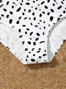 Traje De Baño De Una Pieza Con Estampado De Dálmata, Con Volantes Y Fruncido Para Niñas Jóvenes - Blanco - Ver 4
