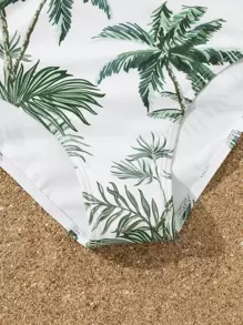 Conjunto de bikini sin tirantes con estampado tropical, kimono y pantalones de cubrición para niña preadolescente, para playa de verano - Multicolor - Ver 3