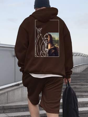 Manfinity Roghcode Männer Shorts & Hoodie mit Figur Grafik, Drop Shoulder Tunnelzug