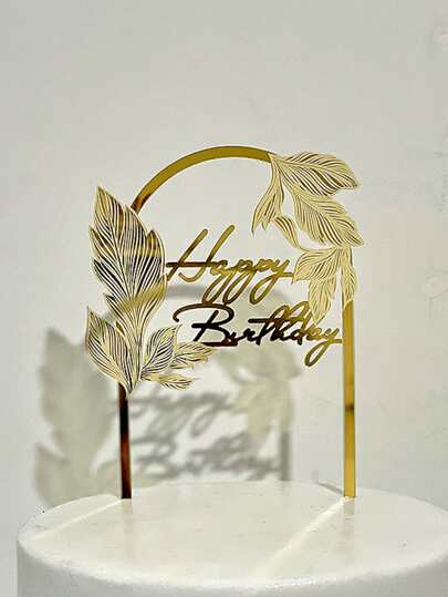 3 件叶子和字母装饰蛋糕装饰，圣诞节