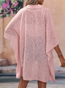 SHEIN LUNE Abrigo de manga murciélago con botón delantero tejido abierto - Rosa Pálido - Ver 2