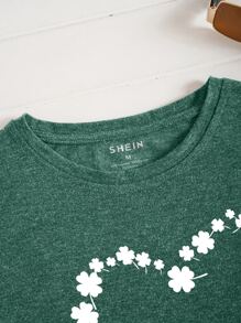 SHEIN LUNE Heart And Slogan Graphic Tee - Dark Green - View 4