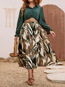 SHEIN Holidaya bajo girante Top crop & con estampado Falda