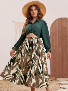 SHEIN Holidaya bajo girante Top crop & con estampado Falda