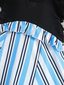 Niñas Vestido de rayas ribete con fruncido - Multicolor - Ver 4