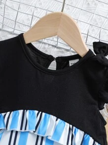 Niñas Vestido de rayas ribete con fruncido - Multicolor - Ver 5