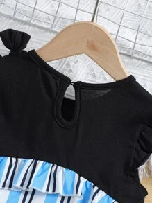 Niñas Vestido de rayas ribete con fruncido - Multicolor - Ver 6