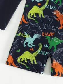 Tween Boy Dinosaur Print Zipper Front One Piece Swimsuit