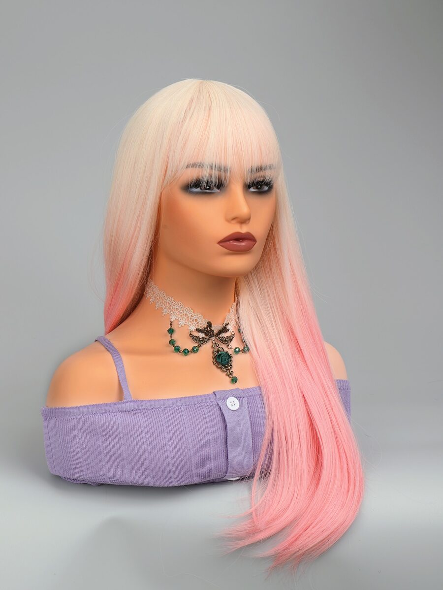 Long Straight Synthetic Wig With Bangs - Multicolor - View 1