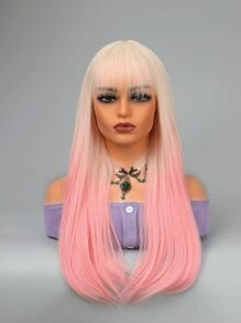Long Straight Synthetic Wig With Bangs - Multicolor - View 3