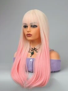 Long Straight Synthetic Wig With Bangs - Multicolor - View 5