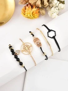 inschic inschic 1入組蝴蝶圖案錶盤石英表和5入組手環 - 黑色 - 查看 5