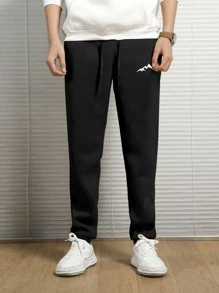 Claim Dot Men Mountain Print Drawstring Waist Joggers - Black - View 4